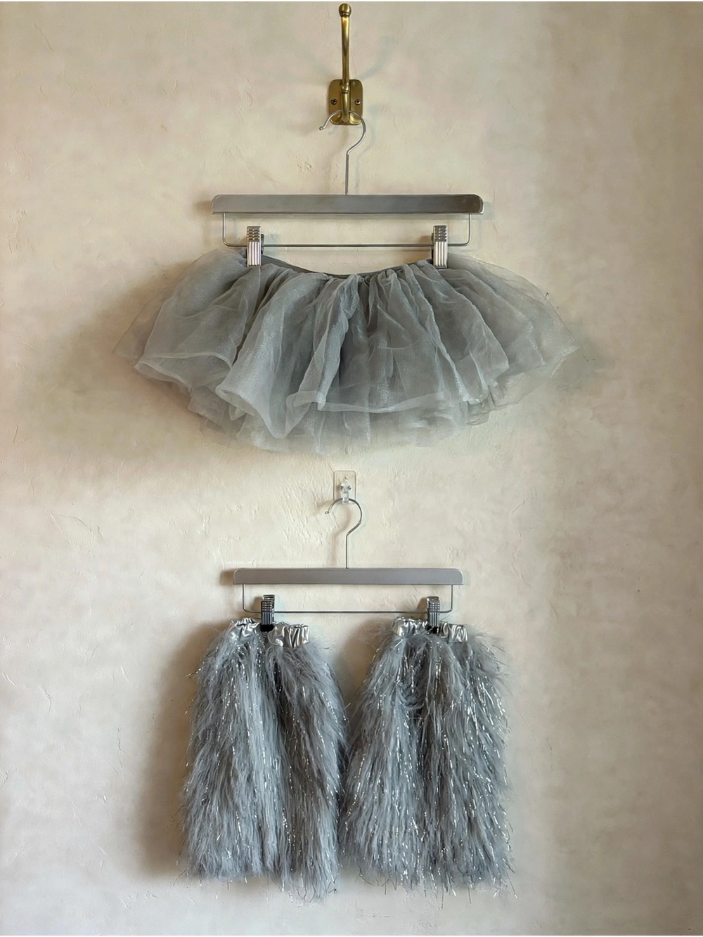 Grey Tulle Tutu & Faux Fur Leg Warmers Set Y2K Rave Festival